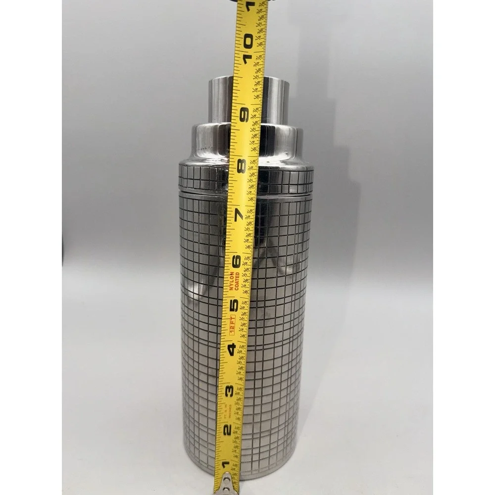 Vintage Cocktail Shaker Attributed To Almo NY Grid Pattern MCM Missing Cap